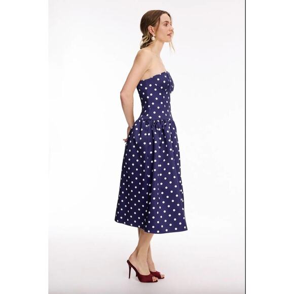 Self-Portrait Polka Dot Satin Midi Dress Sz 0 - Picture 2 of 11